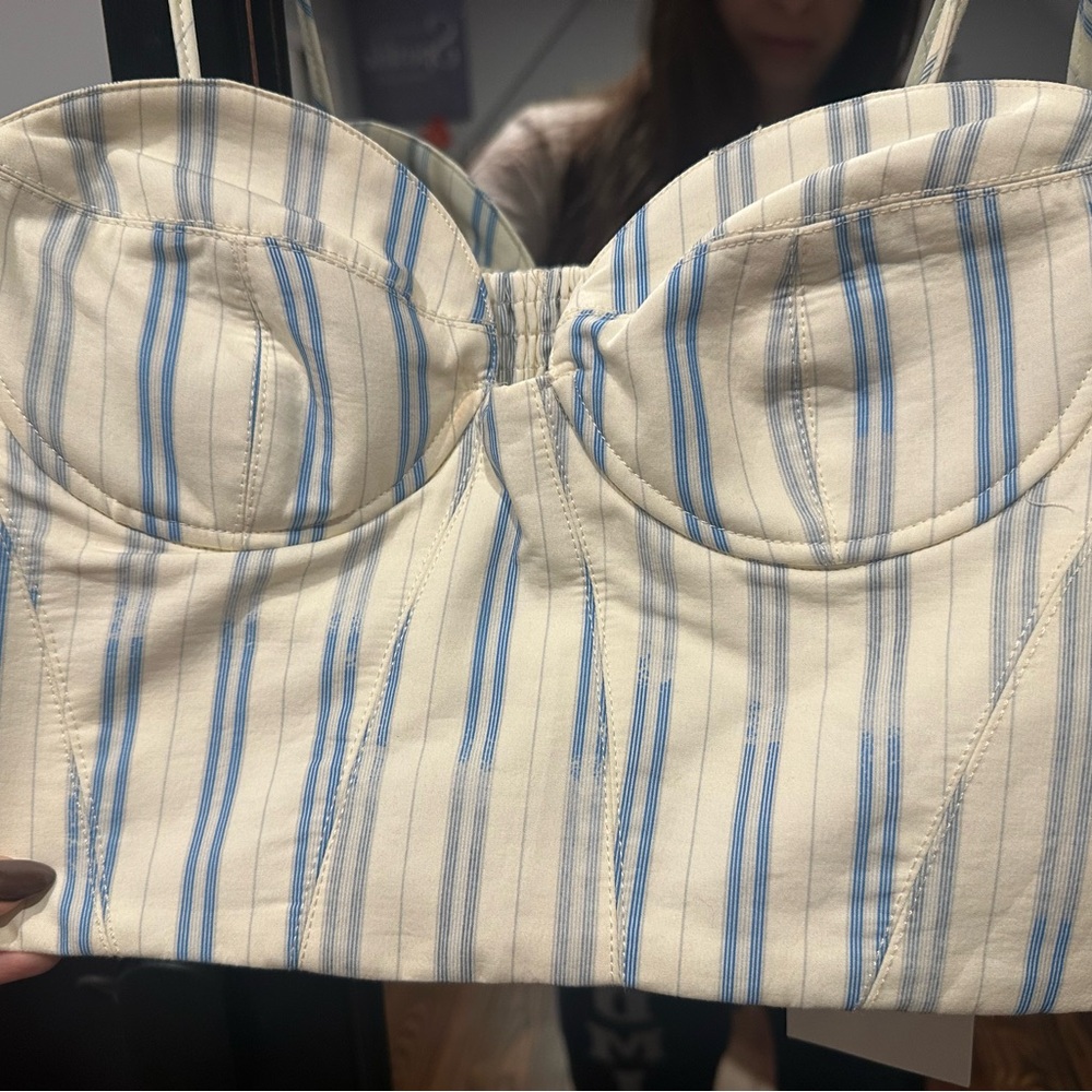 NWT 🏷️ Zara Blue and Cream Striped Bustier Top